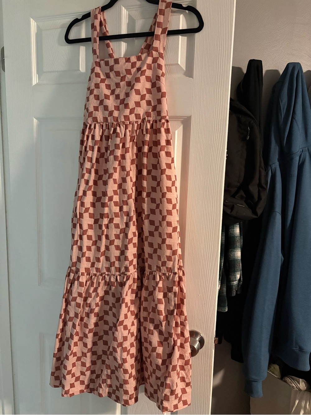Madewell Pink and Cream Checkerboard Maxi Dress